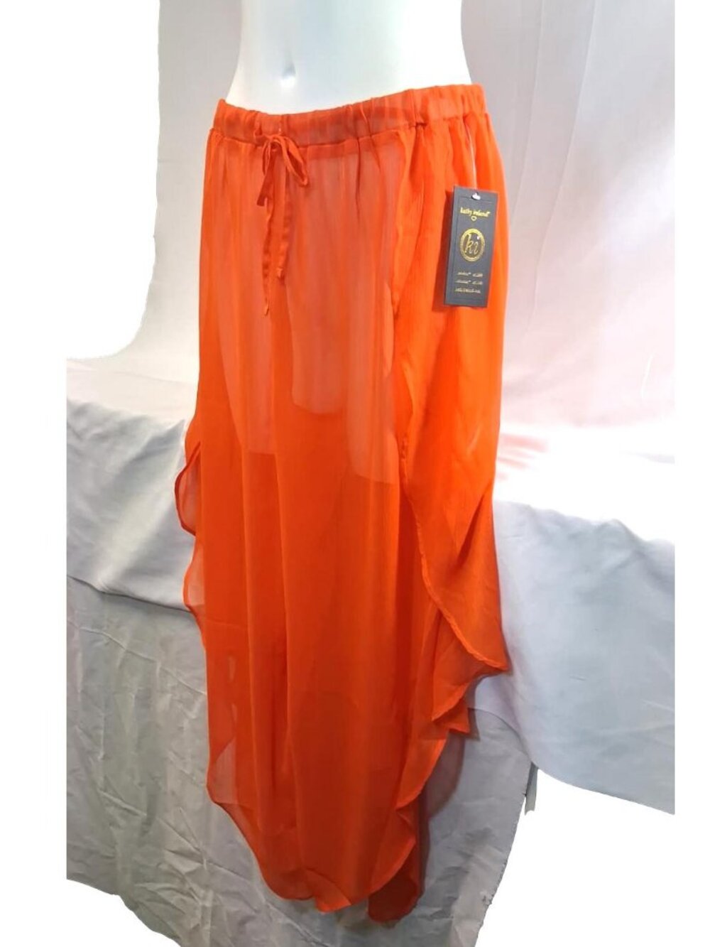 KATHY IRELAND Clementine Orng SIDE SPLIT LEG SEE THRU BEACH COVERUP PANTS Midi M